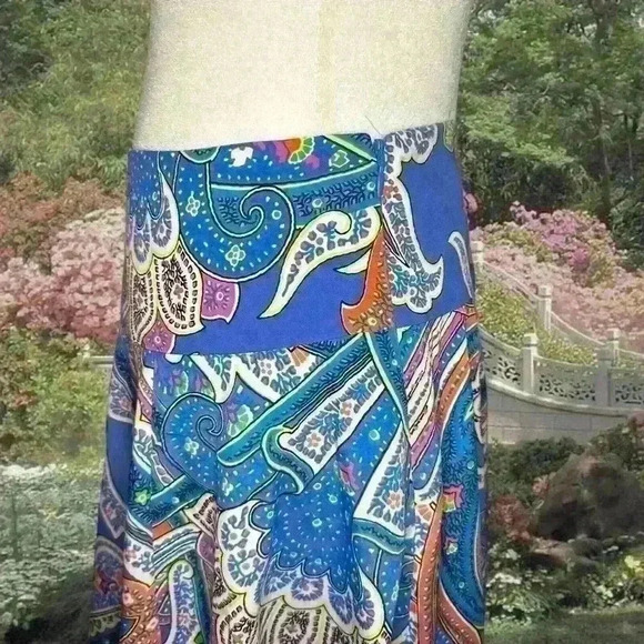 Ralph Lauren Bright Blue Boho Asymmetrical Midi Skirt Size 2 - Picture 3 of 6